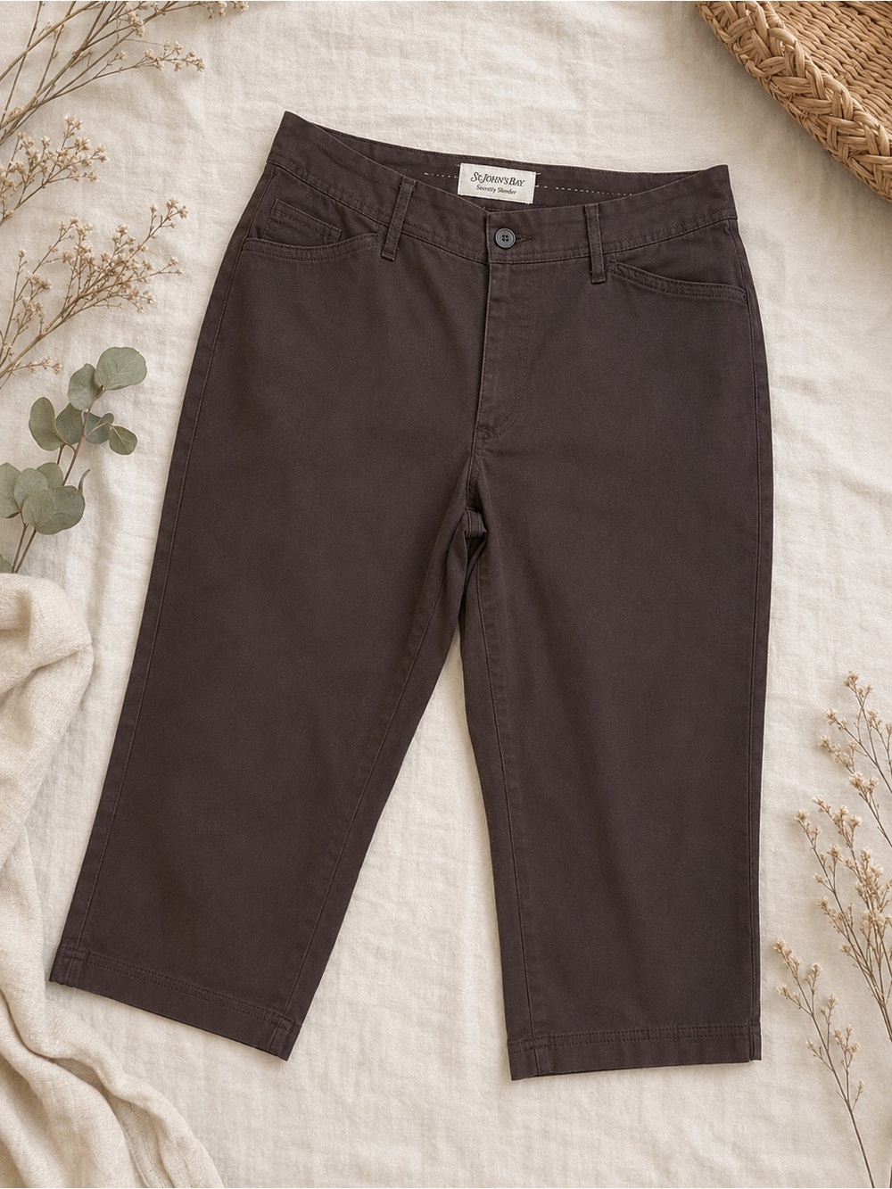 Vintage Y2K Secretly Slender Brown Capri Pants Size 12 | Stretch Crop Pants